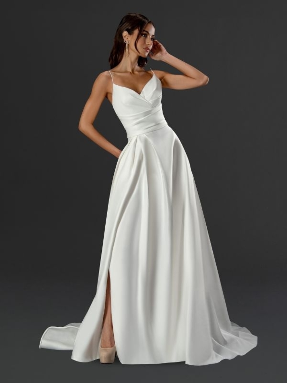White Satin A-Line Spaghetti Strap Dress